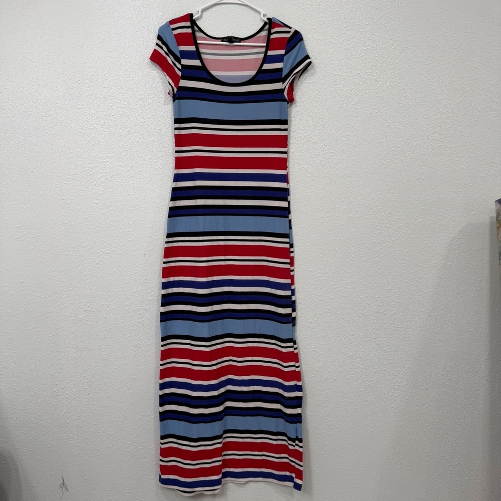 Derek Heart Womens Red Blue White Striped Short Sleeve Scoop Neck Maxi Dress M